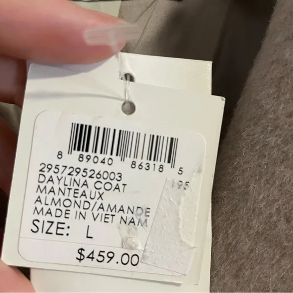 NWT Club Monaco Daylina Almond Beige Wool Coat Size Large Long Wool Coat - Picture 5 of 9